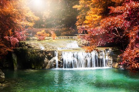 Erawan Waterfall in Kanchanaburi Province, Thailandの写真素材