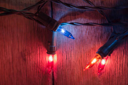 christmas light on wood backgroundの写真素材