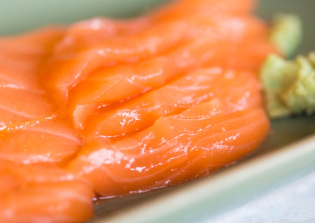 salmon sashimi set on dish.の写真素材