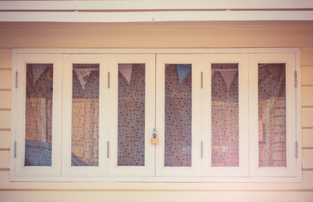 Retro window with vintage wood wall.