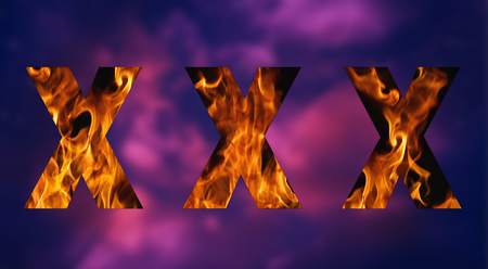 XXX flames in purple background.の写真素材