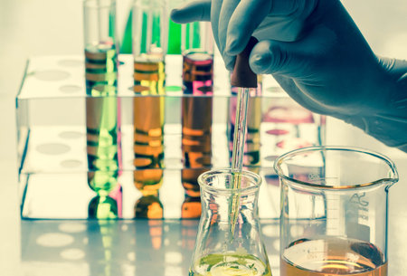 Scientist hand holding a Test tubes,Laboratory research.