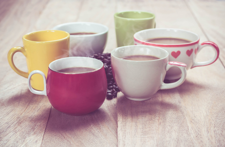 lots of coffee and beans on table in the morning.の写真素材