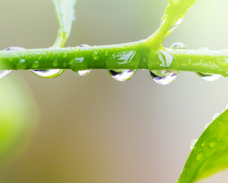 tree branch with rain water drops