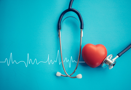 Heart and stethoscope,Heartbeat Line,Healthcare concept.の写真素材
