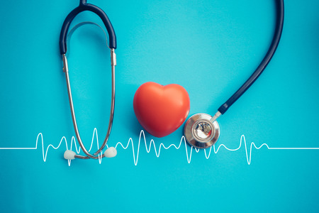 Heart and stethoscope,Heartbeat Line,Healthcare concept.の写真素材
