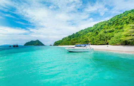 Boat on the beach. Summer holiday and vacation concept background ,tropical landscape.の写真素材