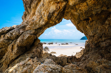 Natural arch rock landscape, View of the natural arch Koh Phayam,Thailand.の写真素材