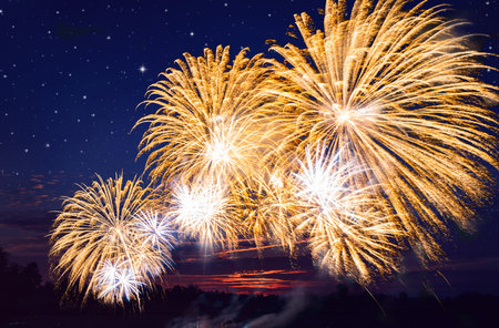 colorful fireworks on the night sky background.