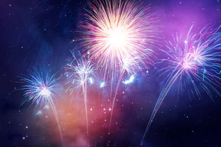 colorful fireworks on the night sky background.の写真素材