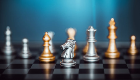 knight ,chess on board business concept.
