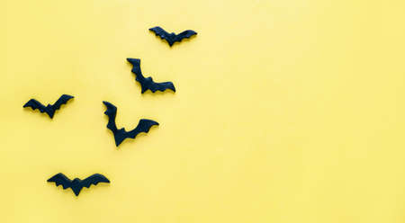 Halloween bats on yellow background,Halloween Background with copy space.の写真素材