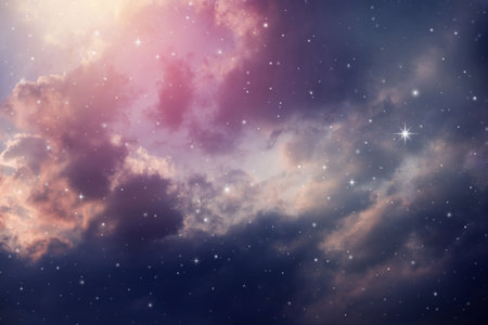 Space of night sky with cloud and stars.の写真素材