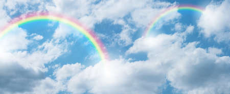 Blue sky and cloud with rainbow.の写真素材