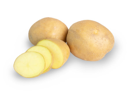 Raw potatoes isolated on white background.の写真素材