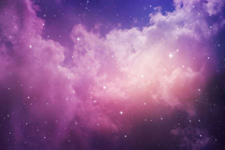 Space of night sky with cloud and stars,Purple night sky stars background.の写真素材