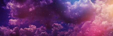 Panorama space of night sky with cloud and stars.の写真素材