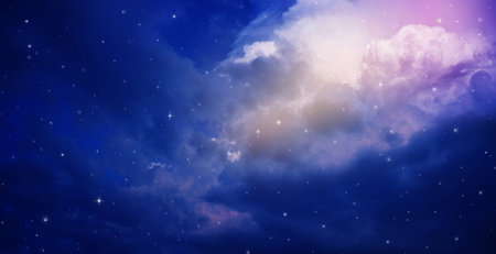 Panorama space of night sky with cloud and stars.の写真素材