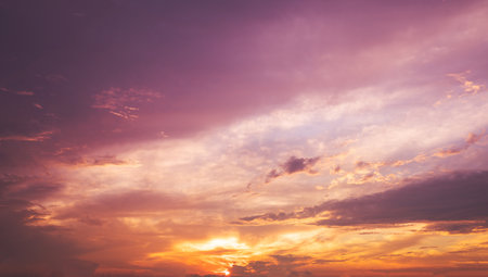 Purple and yellow sunrise sky background. Beautiful sky.の写真素材