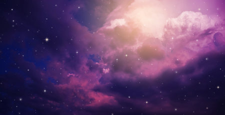 Panorama space of night sky with cloud and stars.の写真素材