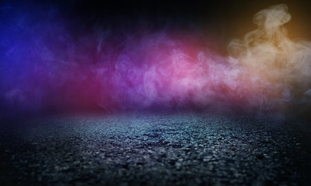 Texture dark asphalt empty street with smoke.Abstract light and night background.の写真素材