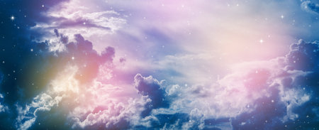 Panorama space of night sky with cloud and stars.の写真素材
