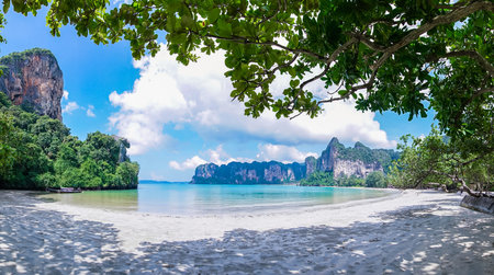Railay Beach in Krabi, Thailand. Wonderful beach at andaman sea, tropical landscape.