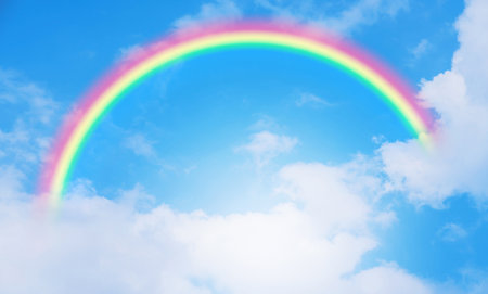 Beautiful rainbow and Blue sky with cloud in summer day.の写真素材