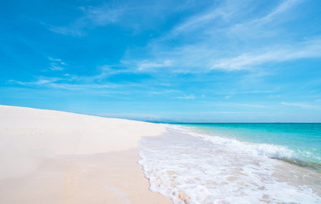 Beautiful beach white sand and tropical sea. Natural background for summer vacation,Krabi, Thailandの写真素材