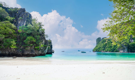 Tropical paradise beach of Hong Island in Krabi, Thailand.Wonderful turquoise sea at andaman sea.の写真素材