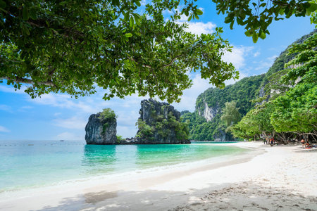Tropical paradise beach of Hong Island in Krabi, Thailand.Wonderful turquoise sea at andaman sea.の写真素材