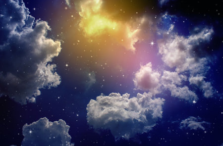 Space of night sky with cloud and stars.の写真素材