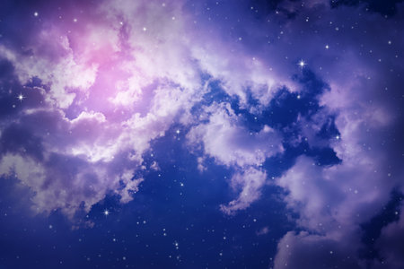 Space of night sky with cloud and stars.の写真素材