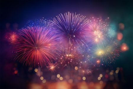blurred colorful fireworks on the night sky background.の素材
