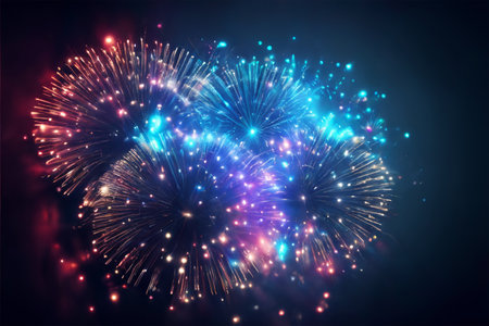 blurred colorful fireworks on the night sky background.の素材