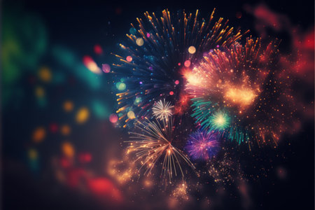 blurred colorful fireworks on the night sky background.の素材