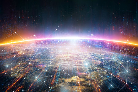 Global network on Earth concept. Internet and technology.の素材