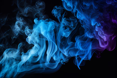 Abstract texture of Blue smoke on a dark black background.の素材