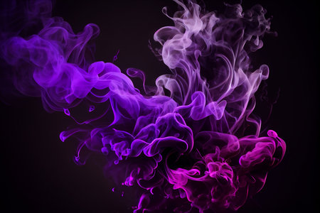 Abstract texture of purple smoke on a dark black background.の素材