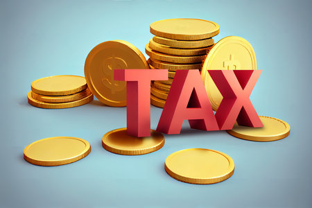 Tax Concept with word TAX on stacked coins.Text 3d.の素材