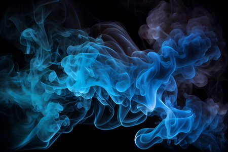 Abstract texture of Blue smoke on a dark black background.の素材
