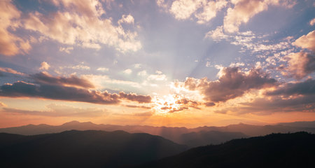 Sunset Sky on Twilight in the Evening view from the mountain. Background of colorful sky concept.の写真素材