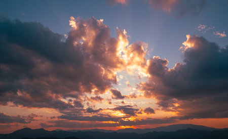 Sunset Sky on Twilight in the Evening view from the mountain. Background of colorful sky concept.の写真素材