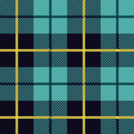 Seamless checkered shades of blue and yellow vector pattern as a tartan plaid
