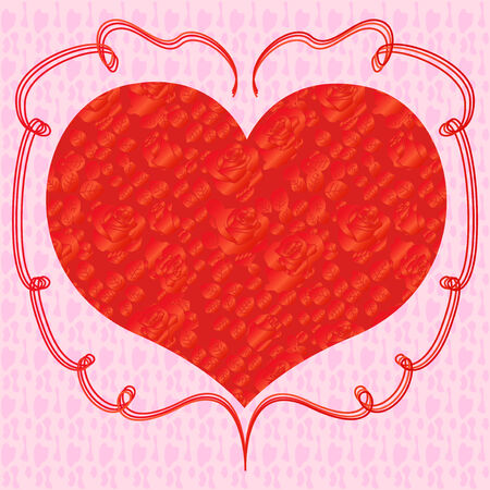 Heart with red roses on a pink background, hand drawing Valentines vector illustrationのイラスト素材