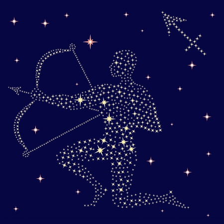 Zodiac sign Sagittarius on a background of the starry sky, vector illustrationのイラスト素材