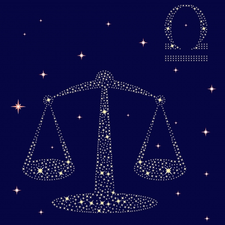 Zodiac sign Libra on a background of the starry sky, vector illustrationのイラスト素材