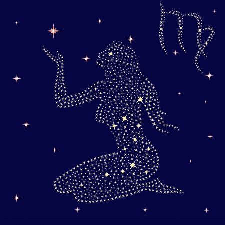 Zodiac sign Virgo on a background of the starry sky, vector illustrationのイラスト素材