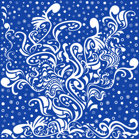 Abstract floral pattern in blue and white colors, hand drawing vector illustrationのイラスト素材