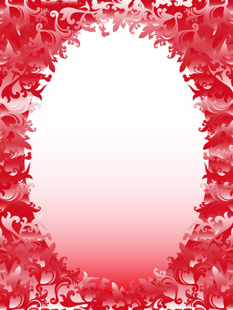 Oval vertical frame with floral elements in pink hues, hand drawing vector illustrationのイラスト素材